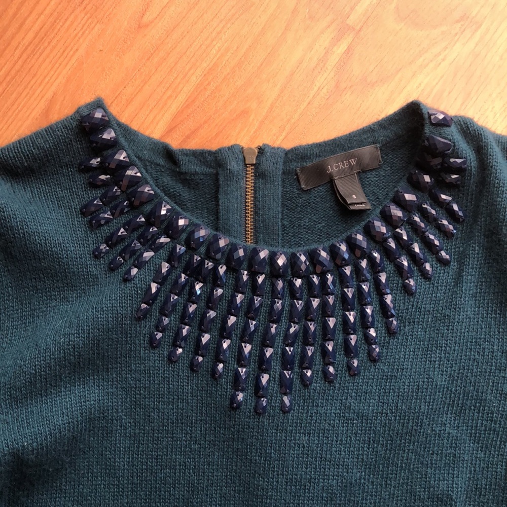 Jewel collar wool/rabbit hair blend sweater